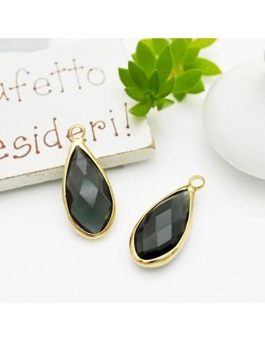 Charm di Cristallo a Forma di Goccia colore Grigio con Base Oro 10.5x25mm 1pz | GDO