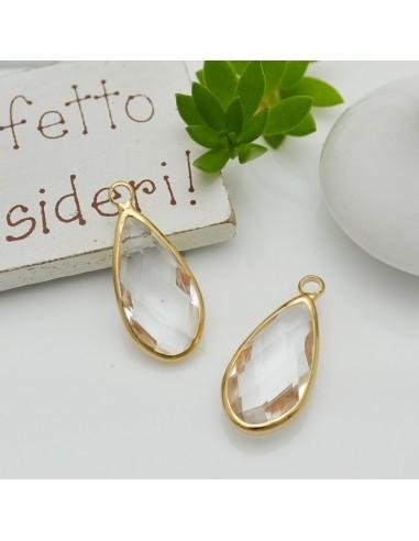 Charm di Cristallo a Forma di Goccia colore Trasparente con Base Oro 10.5x25mm 1pz | GDO