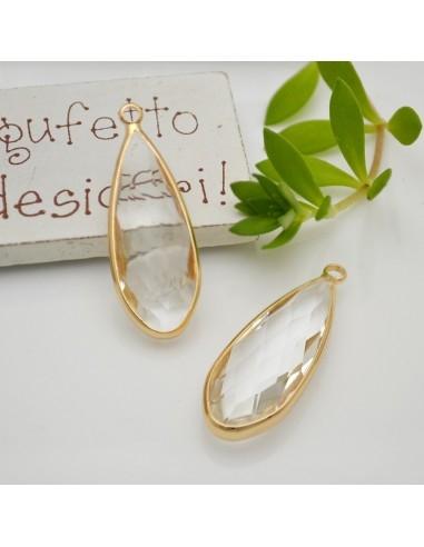 Charm di Cristallo a Forma di Goccia colore Trasparente con Base Oro 13x35mm 1pz | GDO