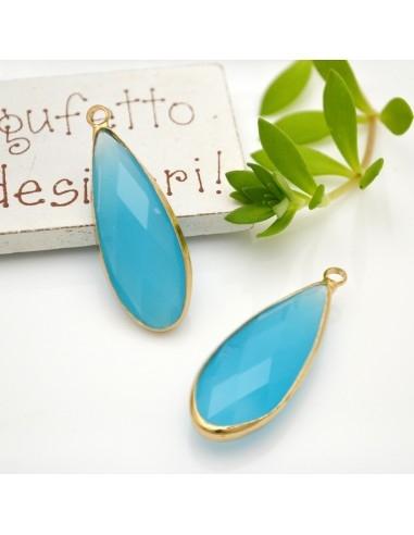 Charm di Cristallo a Forma di Goccia colore Turchese con Base Oro 13x35mm 1pz | GDO