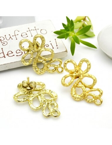Base orecchini con perno in zama oro a forma di fiore 20x30mm 1 paio|GDO