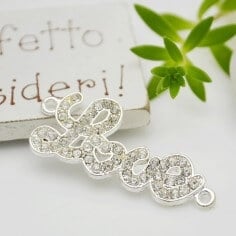 Connettore Love con cuore in metallo con strass 15x35mm colori oro e argento 1pz Gioie d'Oriente 2