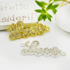 Connettore Love con cuore in metallo con strass 15x35mm colori oro e argento 1pz Gioie d'Oriente