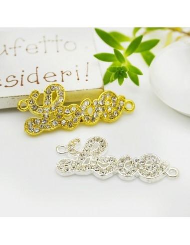Connettore "Love con cuore" con Strass 15x35mm colori disponibili "oro e argento"|GDO