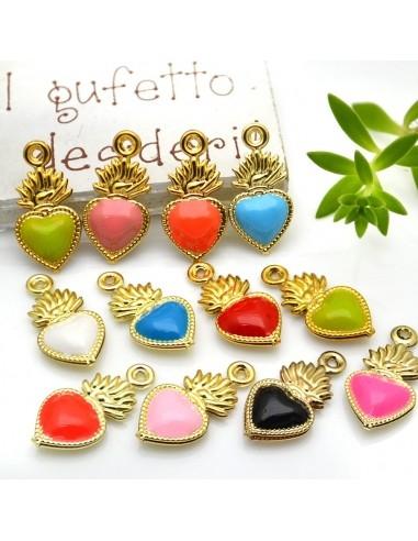 Ciondolo Cuore sacro in ottone base oro smaltato in vari colori 10x20mm 1pz