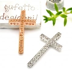 Ciondolo croce con strass e barra distanziale 14 fori 23x47mm 1pz Gioie d'Oriente