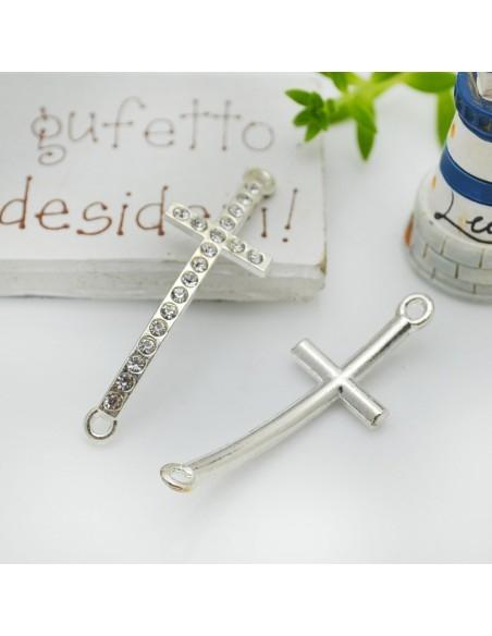 Connettore curvo a croce con strass 14 x 41 mm 1pz colori vari Gioie d'Oriente