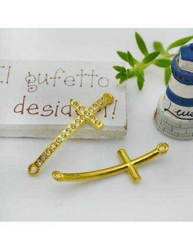 Connettore curvo a croce con strass 14 x 41 mm 1pz colori vari Gioie d'Oriente