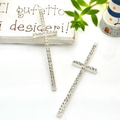 Connettore croce con strass argento in metallo 15 x 55 mm 1pz Gioie d'Oriente