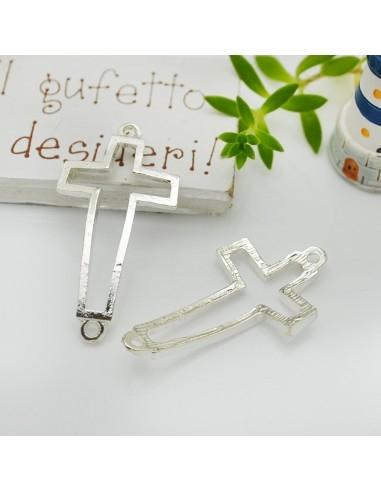 Connettore croce vuota in metallo argento 20 x 40 mm 1pz Gioie d'Oriente