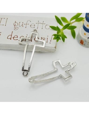Connettore croce vuota in metallo argento 20 x 40 mm 1pz Gioie d'Oriente