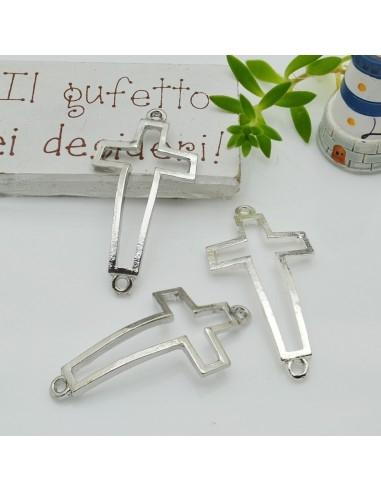 Connettore croce vuota in metallo argento 20 x 40 mm 1pz Gioie d'Oriente