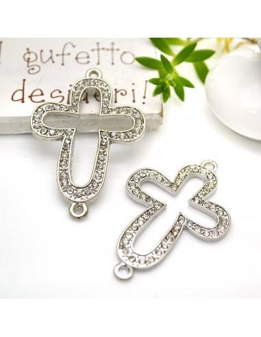 Connettore croce con strass in metallo 27 x 42 mm 1pz colori vari Gioie d'Oriente