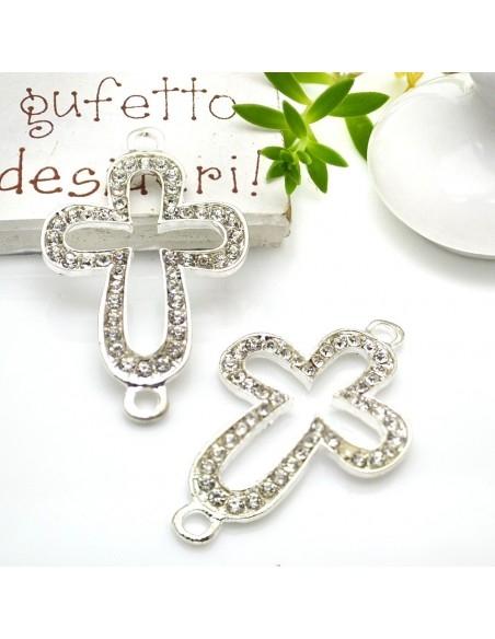 Connettore croce con strass in metallo 27 x 42 mm 1pz colori vari Gioie d'Oriente