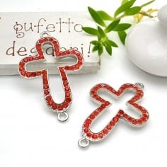 Connettore croce con strass in metallo 27 x 42 mm 1pz colori vari Gioie d'Oriente 2