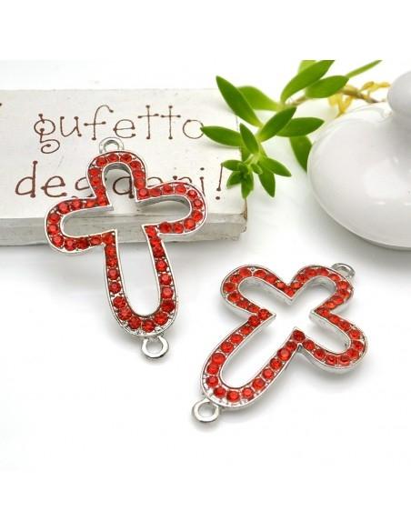 Connettore croce con strass in metallo 27 x 42 mm 1pz colori vari Gioie d'Oriente