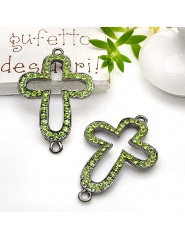 Connettore croce con strass in metallo 27 x 42 mm 1pz colori vari Gioie d'Oriente