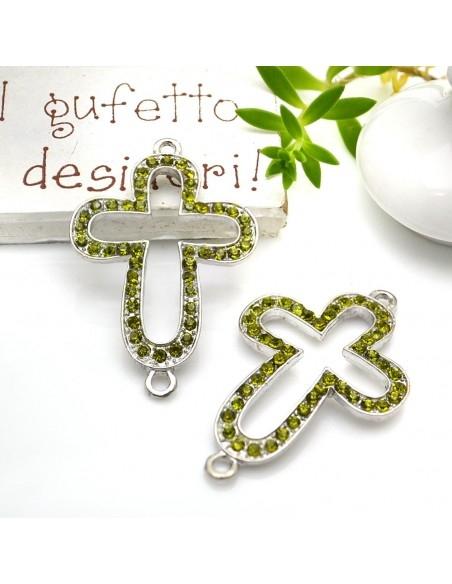 Connettore croce con strass in metallo 27 x 42 mm 1pz colori vari Gioie d'Oriente