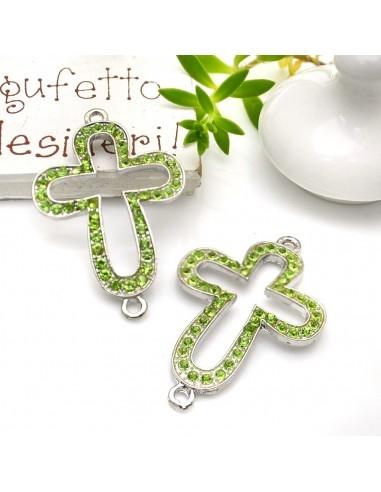 Connettore croce con strass in metallo 27 x 42 mm 1pz colori vari Gioie d'Oriente