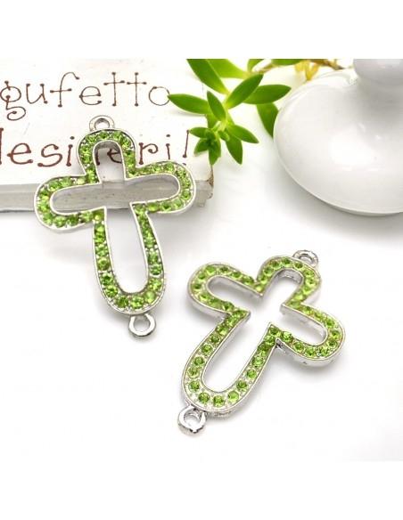 Connettore croce con strass in metallo 27 x 42 mm 1pz colori vari Gioie d'Oriente