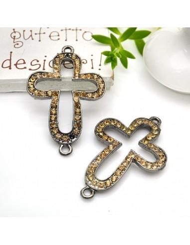 Connettore croce con strass in metallo 27 x 42 mm 1pz colori vari Gioie d'Oriente