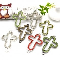 Connettore croce con strass in metallo 27 x 42 mm 1pz colori vari Gioie d'Oriente