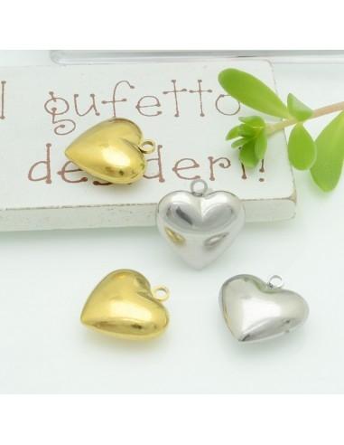 Ciondolo a forma di cuore mezzo bombato in acciaio 13mm 1pz|GDO