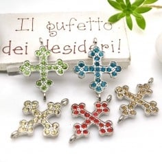 Connettore croce con strass in metallo 21 x 29 mm 1pz colori vari Gioie d'Oriente