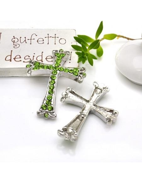Connettore croce con strass e foro passante 32 x 42 mm 1pz colori vari Gioie d'Oriente