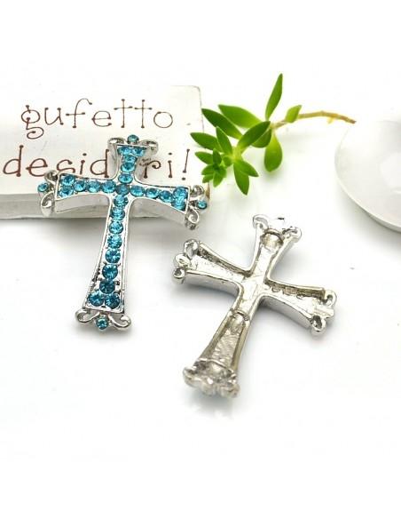 Connettore croce con strass e foro passante 32 x 42 mm 1pz colori vari Gioie d'Oriente