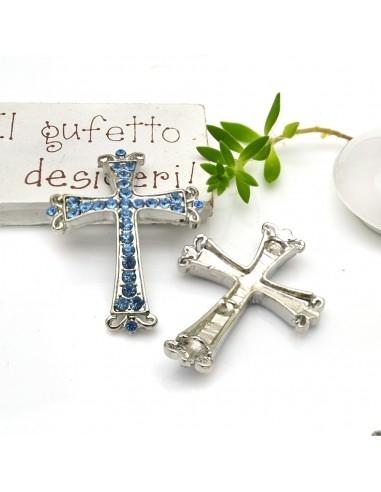 Connettore croce con strass e foro passante 32 x 42 mm 1pz colori vari Gioie d'Oriente