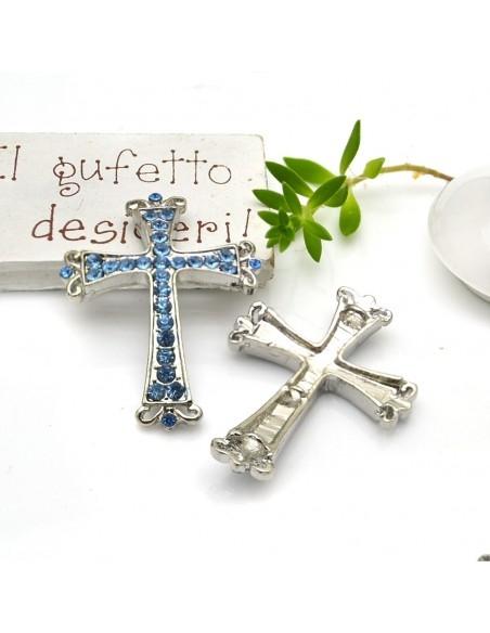 Connettore croce con strass e foro passante 32 x 42 mm 1pz colori vari Gioie d'Oriente