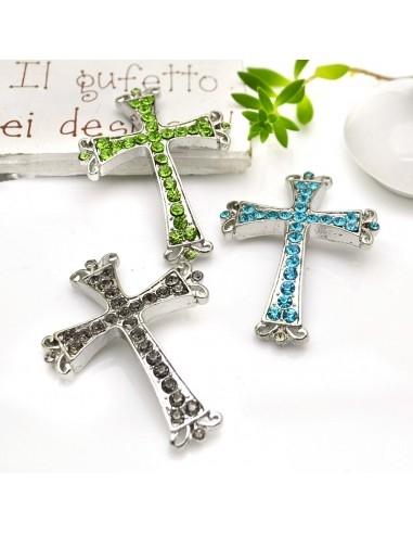 Connettore croce con strass e foro passante 32 x 42 mm 1pz colori vari Gioie d'Oriente