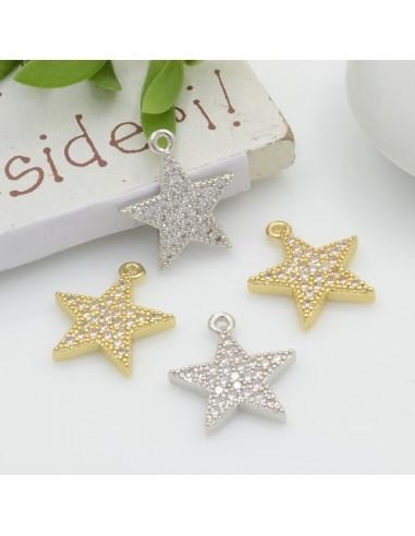 Ciondolo stella in rame con zirconi 14x13 mm 1pz modelli oro e argento Gioie d'Oriente