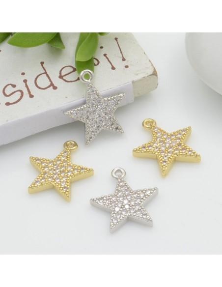 Ciondolo stella in rame con zirconi 14x13 mm 1pz modelli oro e argento Gioie d'Oriente