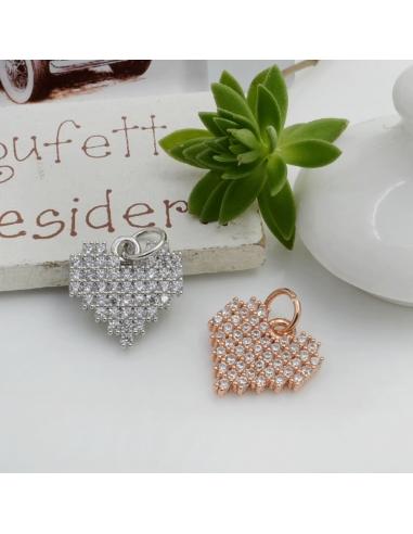 Ciondolo cuore pixel in ottone con strass zirconi 14.5mm 1pz Gioie d'Oriente
