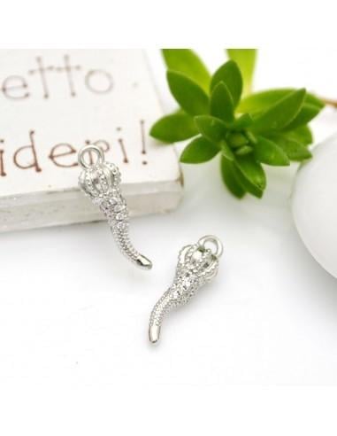 Ciondolo corno in ottone con zirconi oro e rodio 1pz misure varie Gioie d'Oriente