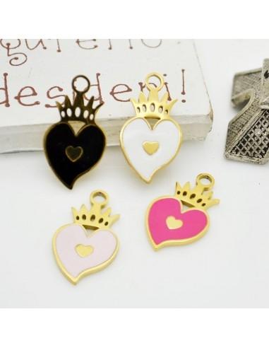Ciondolo cuore sacro smaltato in acciaio oro 20x11mm 1pz|GDO