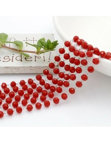 catena rosario con cristalli 2.5x3.5mm base argento in acciaio colore rosso 50cm |GDO
