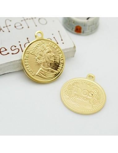 Ciondolo moneta in ottone dorato 25 mm 1pz Gioie d'Oriente