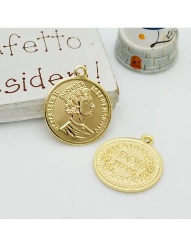 Ciondolo moneta in ottone dorato varie misure 1pz Gioie d'Oriente