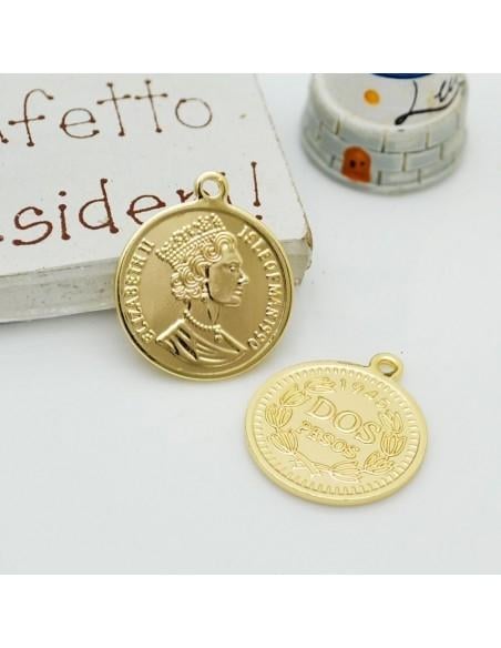 Ciondolo moneta in ottone dorato varie misure 1pz Gioie d'Oriente