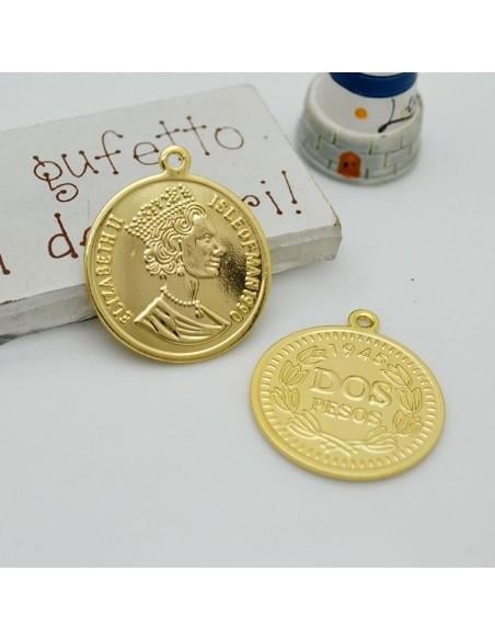 Ciondolo moneta in ottone dorato varie misure 1pz Gioie d'Oriente