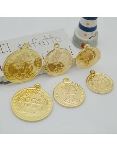 Ciondolo moneta in ottone dorato 18-20 mm 1pz Gioie d'Oriente