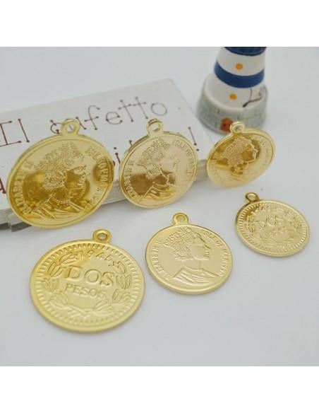 Ciondolo moneta in ottone dorato 18-20 mm 1pz Gioie d'Oriente