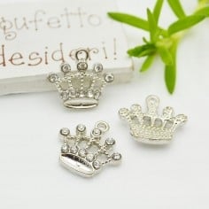 Ciondolo corona in lega metallica con strass 17x18 mm 1pz Gioie d'Oriente