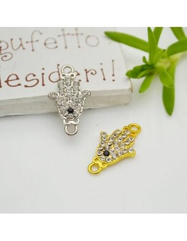 Connettori Mano di Fatima con strass e 2 Fori 11X 21 mm 1pz|GDO