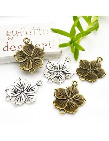 Connettori Fiori Sakura 2 Fori 21x26mm colori argento e bronzo 4pz|GDO