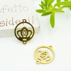 Connettore cerchio con corona in acciaio inossidabile oro 19x15 mm 1pz Gioie d'Oriente