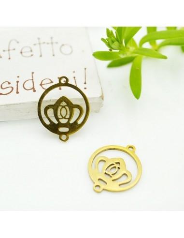 Connettore cerchio con corona in acciaio inossidabile oro 19x15 mm 1pz Gioie d'Oriente